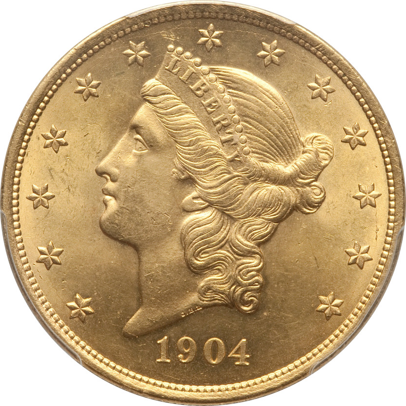 1904 $20 Gold Liberty Head Double Eagle, Obverse
