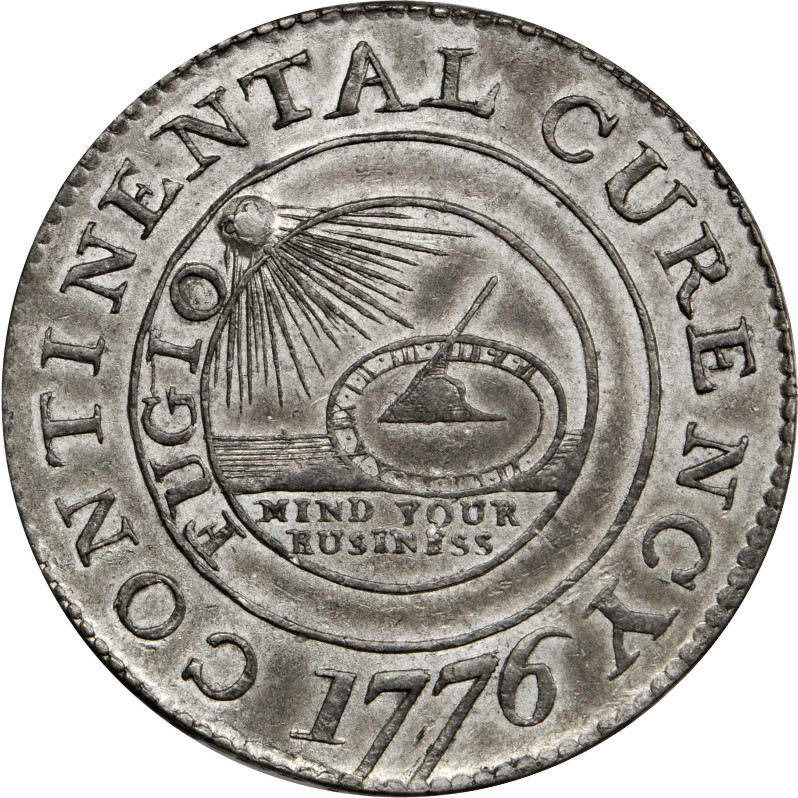 "1776" Continental CURENCY "Dollar", Newman 1-C, Mint State 62+, Obverse 