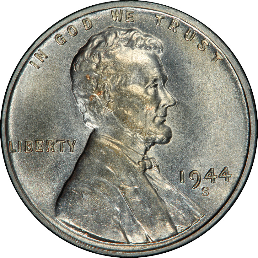Steel 1944-S Lincoln Wheat Cent, Gem, Obverse